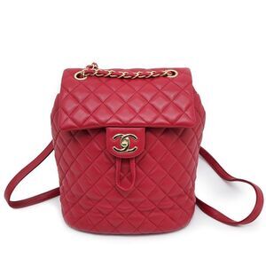 Chanel Matelasse Backpack A91121 Red Gold Hardware Lambskin Backpack